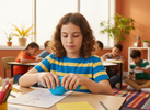 School-aged child calmly using a tactile sensory tool with busy hands at home or in a classroom
