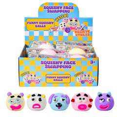 Squishy Face Swapping Ball assorted colourful squishy fidget balls display
