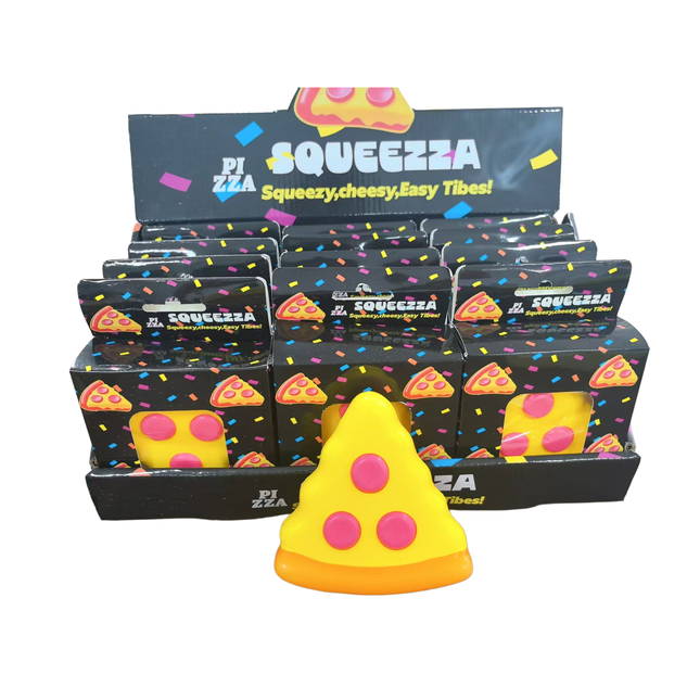 Squishy Pizza Slice squishy sensory fidget toy in colorful display packaging
