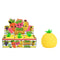Yellow pineapple-shaped toy beside a colorful display box with fruit characters and Mega Fresh XXL text