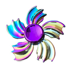 Colourful Fish Tail Metal Fidget Spinner in iridescent rainbow colors with smooth curved fins and a shiny central button.