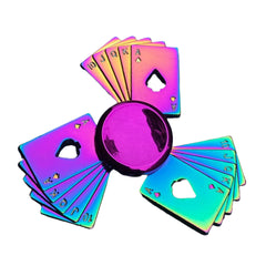 Colourful Poker Metal Fidget Spinner with rainbow finish and playing card design for calming and focus support.