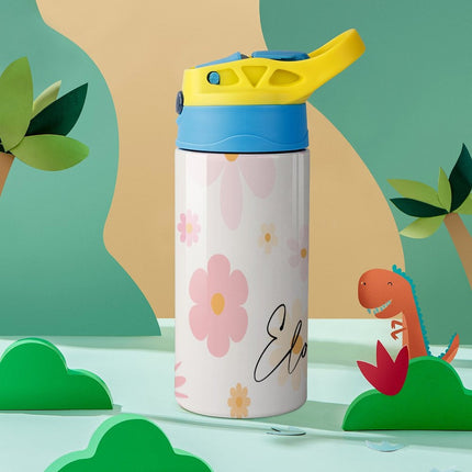Personalised Kids Water Bottle - Pink Flower Timber Tinkers