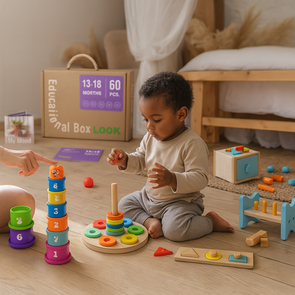 Wooden Montessori Educational Toy Box for Baby 13-18 Months