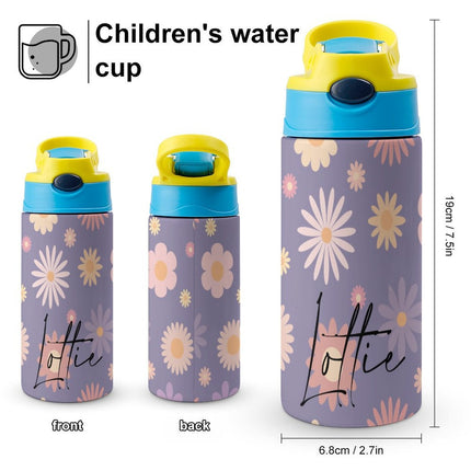 Personalised Kids Water Bottle - Purple Flower Timber Tinkers