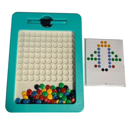 2-in-1 Magnetic Board - 2 Sided Magnetic Drawing & Pixel Board with colorful magnetic pegs and a design card featuring a pixel art image.
