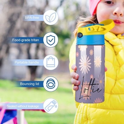 Personalised Kids Water Bottle - Purple Flower Timber Tinkers