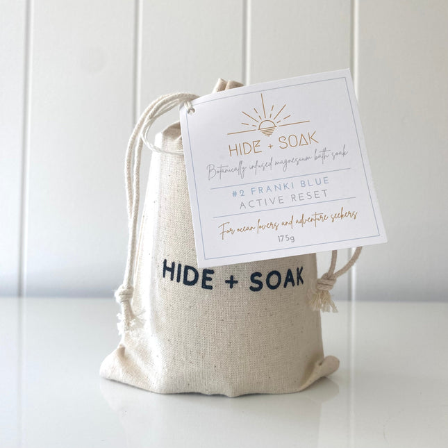 #2 Franki Blue - Active Reset - Magnesium Bath + Foot Salts in natural fabric bag with calming sensory branding tag