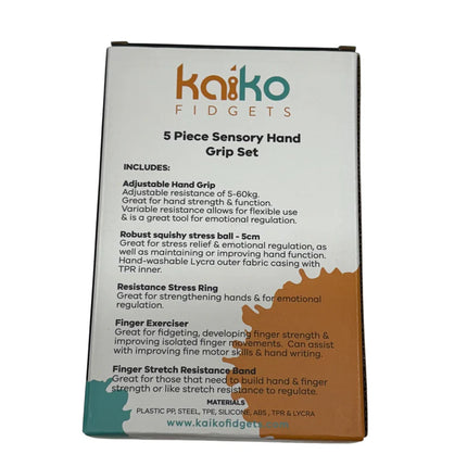 5 Piece Hand Grip Set by Kaiko - for Regulation and Improved Function with detailed product description on packaging