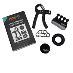 5 Piece Hand Grip Set by Kaiko - for Regulation and Improved Function including various textured grip aids and trainers