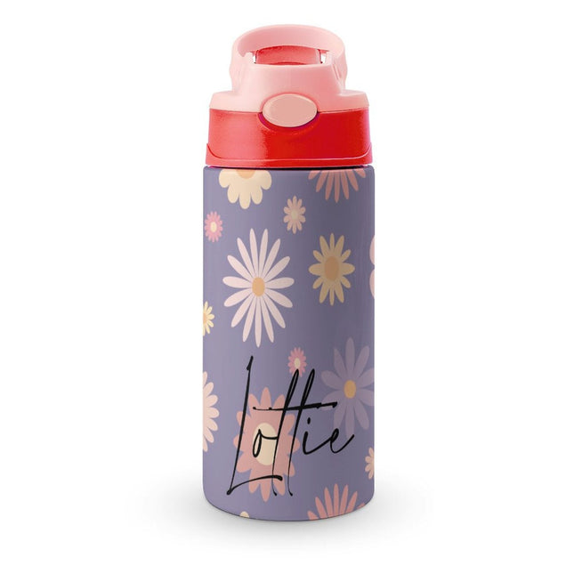 Personalised Kids Water Bottle - Purple Flower