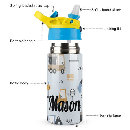 Personalised Kids Water Bottle - Construction