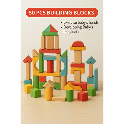 Eco Wooden Building Blocks 50pcs – Montessori Toy
