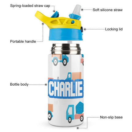 Personalised Kids Water Bottle - Trucks Timber Tinkers