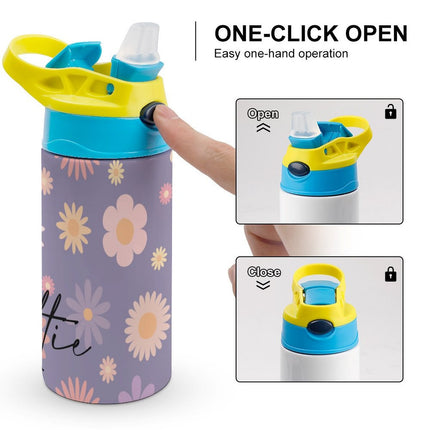 Personalised Kids Water Bottle - Purple Flower Timber Tinkers