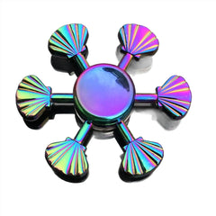 Colourful Sea Shells Metal Fidget Spinner with iridescent finish, designed to calm, connect and support families.