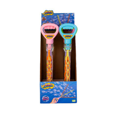 Two colorful 5-Claw Bubble Wands in pink and blue handles displayed in packaging for calming sensory play.