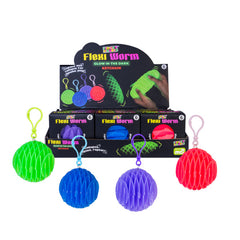 Glow in the Dark Keychain Flexi Worm sensory fidget toys in bright green, blue, purple, and red colors for calming play.