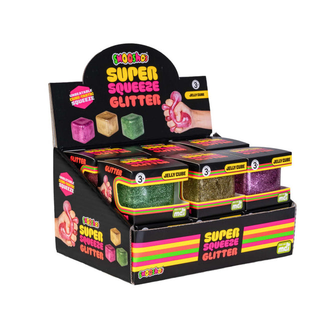 Smooshos Jelly Cube Glitter sensory fidget cubes in colourful glitter display box