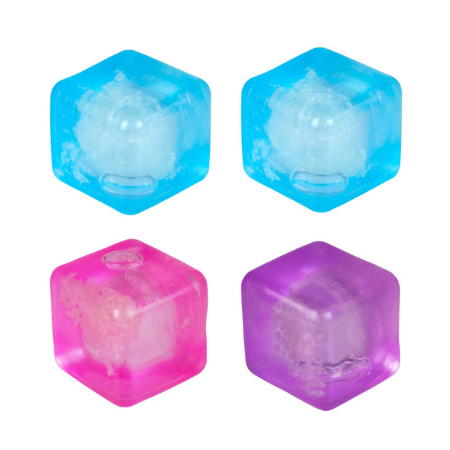 Mini Cube GID Smooshos Super Squeeze Set of 4 four colourful cube squishies in blue pink and purple
