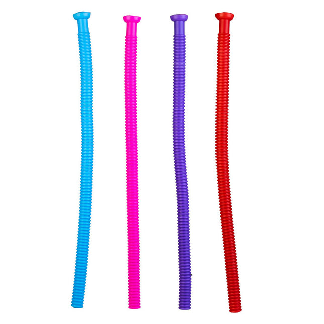 Whirling Whistle Tube sensory fidget toy in blue, pink, purple, and red, designed to calm and support families.