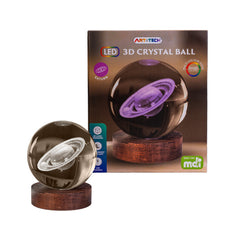 Saturn 3D Crystal Ball Lamp with LED lighting and Saturn planet design on wooden base for sensory and educational use
