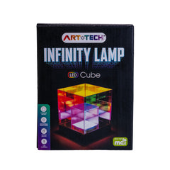 Cube Infinity Lamp colorful LED light cube with reflective surfaces creating an infinity effect for sensory lighting.
