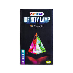 Pyramid Infinity Lamp LED pyramid light with colorful reflections for sensory and calming effects in a dark setting