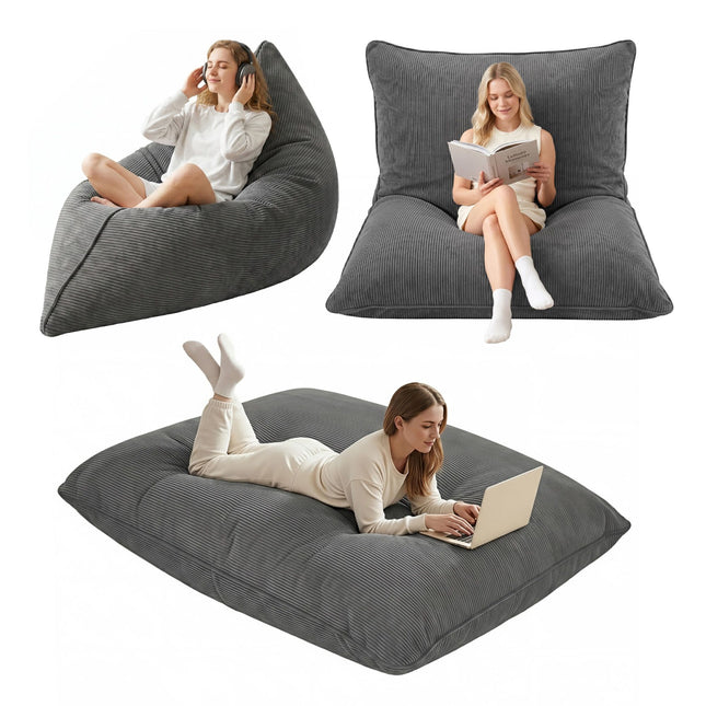 Artiss 3 in 1 Bean Bag Chair Cover (No Filler) Convertible Bean Bag for Adults, Corduroy Stuffed Animal Storage Bean Bag Cover Washable for Living Room Bedroom,