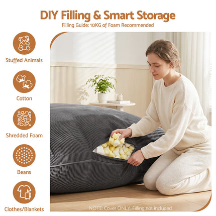 Artiss 3 in 1 Bean Bag Chair Cover (No Filler) Convertible Bean Bag for Adults, Corduroy Stuffed Animal Storage Bean Bag Cover Washable for Living Room Bedroom,
