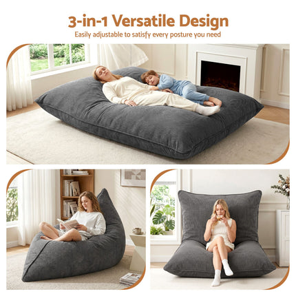 Artiss 3 in 1 Bean Bag Chair Cover (No Filler) Convertible Bean Bag for Adults, Corduroy Washable Living Room Bedroom.