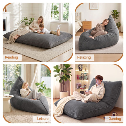 Artiss 3 in 1 Bean Bag Chair Cover (No Filler) Convertible Bean Bag for Adults, Corduroy Stuffed Animal Storage Bean Bag Cover Washable for Living Room Bedroom, shown in multiple seating styles.