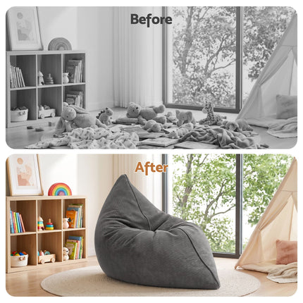 Artiss 3 in 1 Bean Bag Chair Cover (No Filler) Convertible Bean Bag for Adults, Corduroy Stuffed Animal Storage Bean Bag Cover Washable for Living Room Bedroom, in a tidy living room setup.