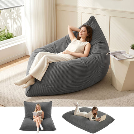 Artiss 3 in 1 Bean Bag Chair Cover (No Filler) Convertible Bean Bag for Adults, Corduroy Washable living room bedroom