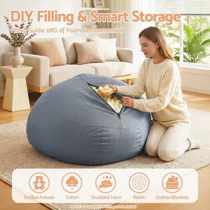 Artiss Outdoor Bean Bag Chair Cover (No Filler) Splash-Proof Beanbag Sofacover for Adults Teens Kids Stuffable Bean Bag Cover for Patio Poolside Relaxing, Grey with DIY filling shown