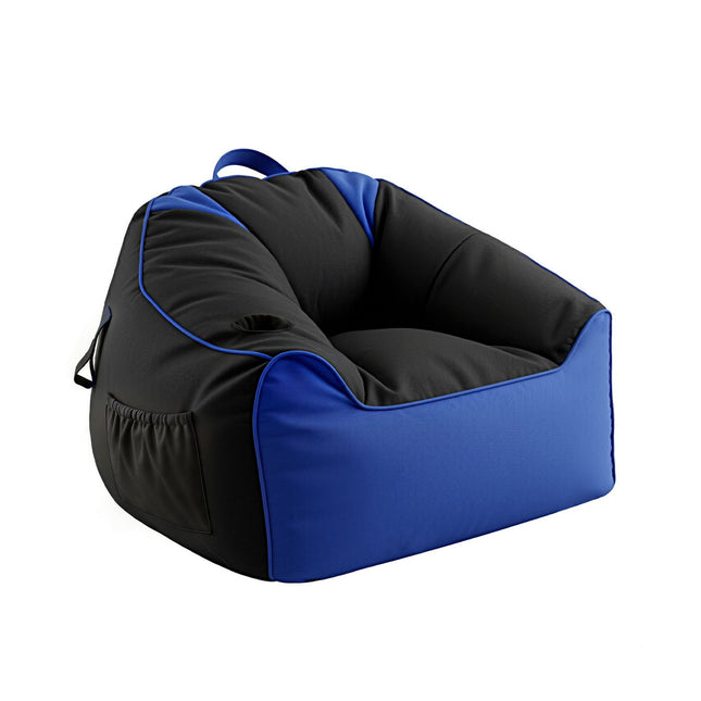 Artiss Gaming Bean Bag Chair Cover (No Filler) for Adults Teens Kids Splash-Proof Floor Gaming Chair Cover with Side Pockets, Headphone Hanger, Cup Holder, Bean in black and blue
