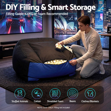 Artiss Gaming Bean Bag Chair Cover (No Filler) for Adults Teens Kids splash-proof floor chair cover with pockets and cup holder.