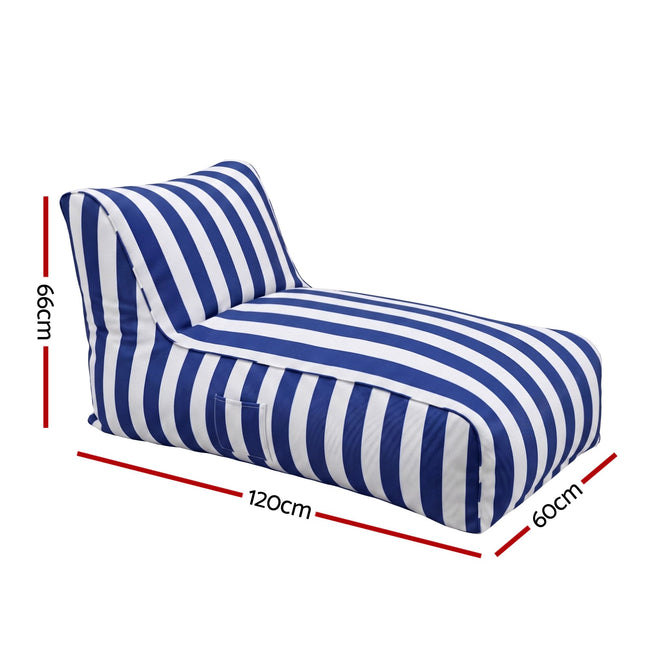 Artiss Outdoor Bean Bag Chair Cover (No Filler) Splash-Proof Beanbag Lounge Sofacover Stuffed Animal Storage Bean Bag Cover for Patio Poolside Relaxing, Blue with white stripes