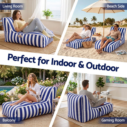 Artiss Outdoor Bean Bag Chair Cover (No Filler) Splash-Proof Beanbag Lounge Sofacover Stuffed Animal Storage Bean Bag Cover for Patio Poolside Relaxing, Blue designed for indoor and outdoor use