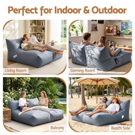 Artiss Outdoor Bean Bag Chair Cover (No Filler) 2 Seater Beanbag Lounge Sofacover Adults Splash-Proof Large Bean Bag Cover for Patio Poolside Relaxing Indoor, G in various settings.
