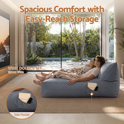 Artiss Outdoor Bean Bag Chair Cover (No Filler) 2 Seater Beanbag Lounge Sofacover Adults Splash-Proof Large Bean Bag Cover for Patio Poolside Relaxing Indoor, G with side pocket storage and cozy seating.