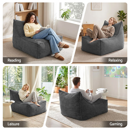 Artiss Bean Bag Chair Cover (No Filler) Soft Corduroy Stuffed Animal Storage Bean Bag Cover for Adults, Grey