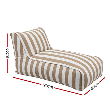 Artiss Outdoor Bean Bag Chair Cover (No Filler) Splash-Proof Beanbag Lounge Sofacover Stuffed Animal Storage Bean Bag Cover for Patio Poolside Relaxing, Taupe striped outdoor chair cover