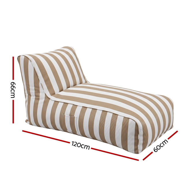 Artiss Outdoor Bean Bag Chair Cover (No Filler) Splash-Proof Beanbag Lounge Sofacover Stuffed Animal Storage Bean Bag Cover for Patio Poolside Relaxing, Taupe striped outdoor chair cover