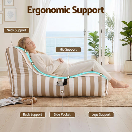Artiss Outdoor Bean Bag Chair Cover (No Filler) Splash-Proof Beanbag Lounge Sofacover Stuffed Animal Storage Bean Bag Cover for Patio Poolside Relaxing, Taupe with ergonomic support and side pocket.