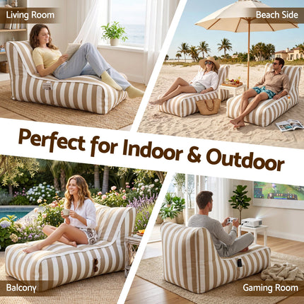 Artiss Outdoor Bean Bag Chair Cover (No Filler) Splash-Proof Beanbag Lounge Sofacover Stuffed Animal Storage Bean Bag Cover for Patio Poolside Relaxing, Taupe in various indoor and outdoor settings