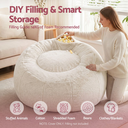 Artiss Bean Bag Chair Cover (No Filler) Soft Faux Fur Beanbag Cover Large Round Stuffed Animal Storage Bean Bag Cover Washable Lazy Sofa Cover for Adults Kids T