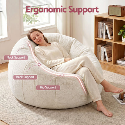 Artiss Bean Bag Chair Cover (No Filler) Soft Faux Fur Beanbag Cover Large Round Stuffed Animal Storage Bean Bag Cover Washable Lazy Sofa Cover for Adults Kids T with ergonomic support