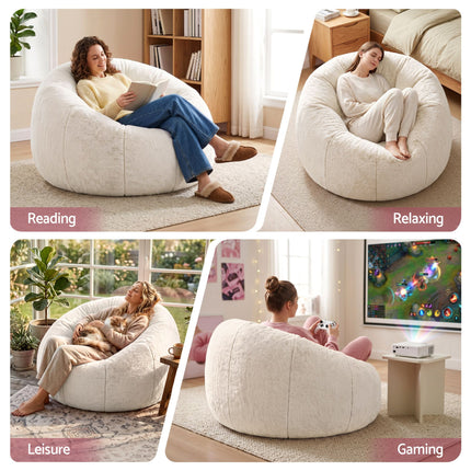 Artiss Bean Bag Chair Cover (No Filler) Soft Faux Fur Beanbag Cover Large Round Stuffed Animal Storage Bean Bag Cover Washable Lazy Sofa Cover for Adults Kids T in cozy living room settings