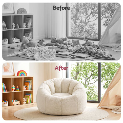 Artiss Bean Bag Chair Cover (No Filler) Soft Faux Fur Beanbag Cover Large Round Stuffed Animal Storage Bean Bag Cover Washable Lazy Sofa Cover for Adults Kids T